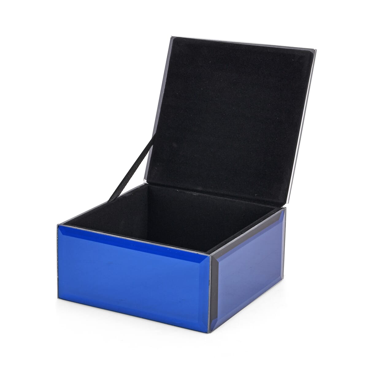 Square Glass Jewelry Box with Sapphire Blue and Purple Crystal Floral on Top image number 3