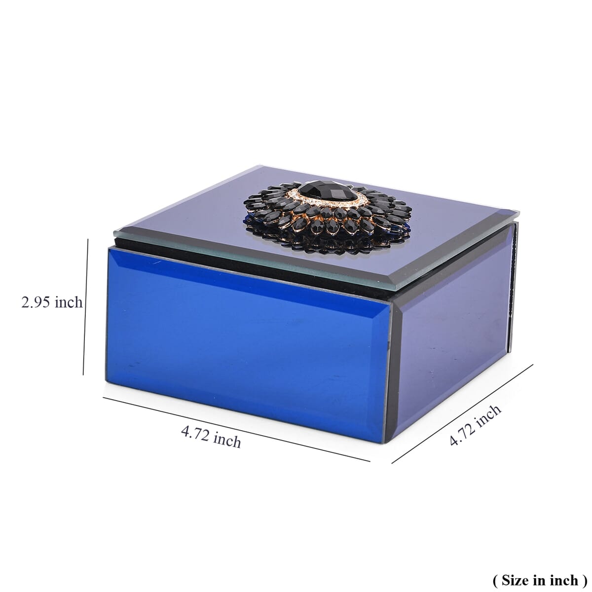 Square Glass Jewelry Box with Sapphire Blue and Purple Crystal Floral on Top image number 5
