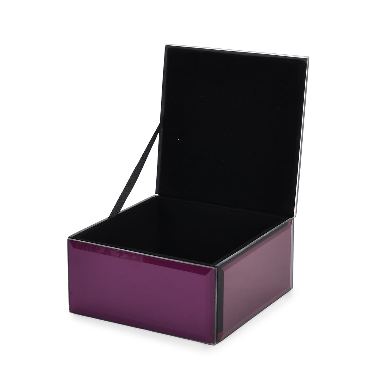 Square Glass Jewelry Box with Wine Red and Purple Crystal Floral on Top image number 3
