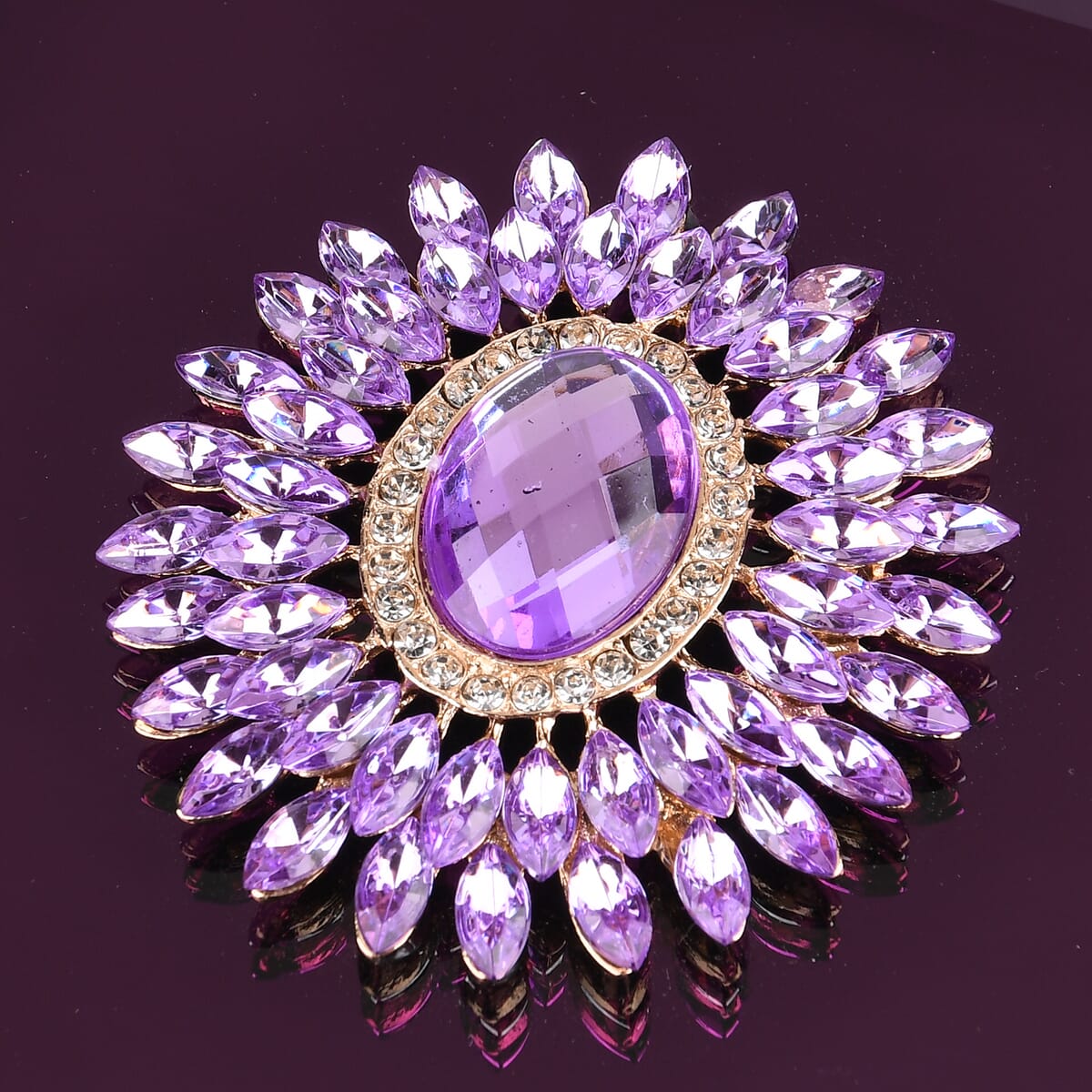 Square Glass Jewelry Box with Wine Red and Purple Crystal Floral on Top image number 4