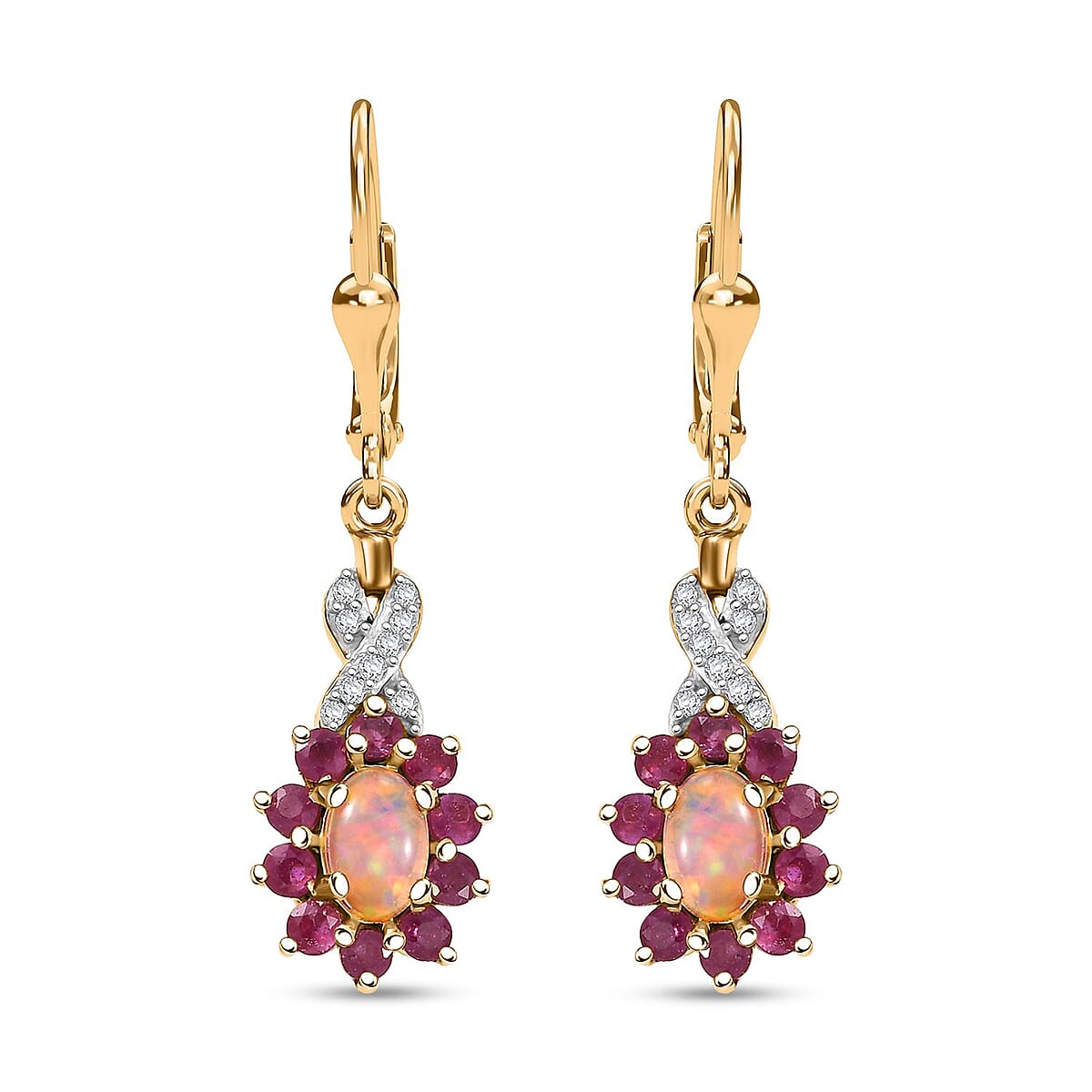 Premium Ethiopian Welo Opal and Multi Gemstone 1.60 ctw Sunburst Earrings in 18K Vermeil Yellow Gold Over Sterling Silver image number 0