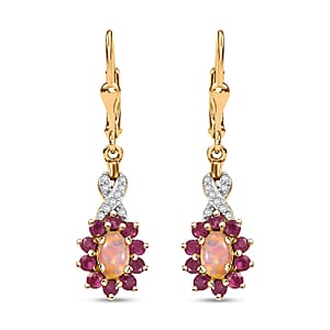Premium Ethiopian Welo Opal and Multi Gemstone 1.60 ctw Sunburst Earrings in 18K Vermeil Yellow Gold Over Sterling Silver