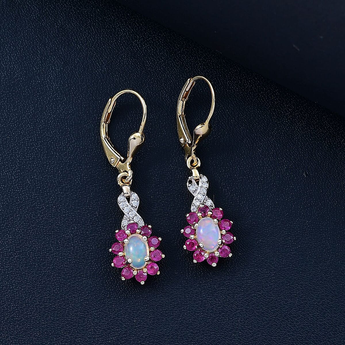 Premium Ethiopian Welo Opal and Multi Gemstone 1.60 ctw Sunburst Earrings in 18K Vermeil Yellow Gold Over Sterling Silver image number 1