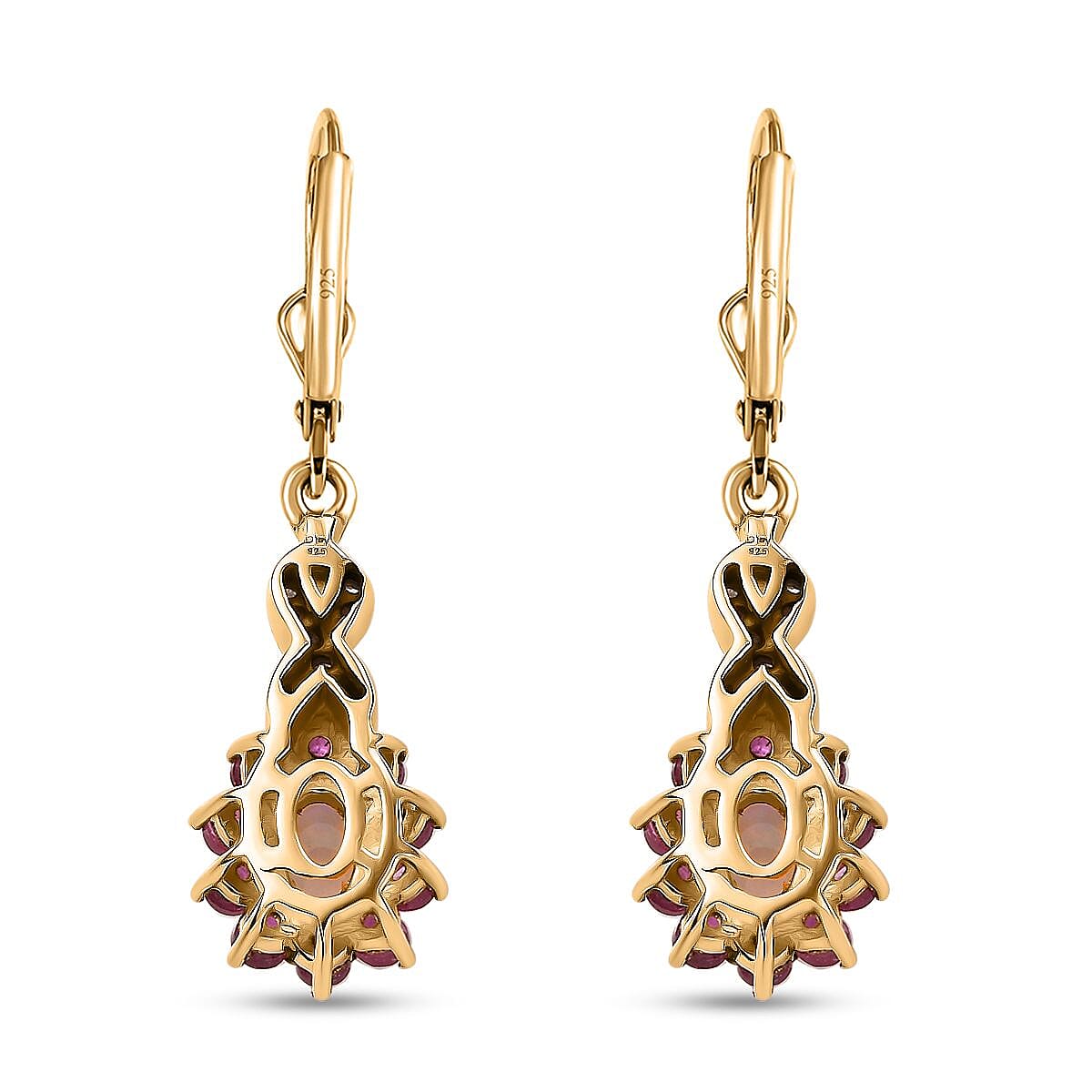 Premium Ethiopian Welo Opal and Multi Gemstone 1.60 ctw Sunburst Earrings in 18K Vermeil Yellow Gold Over Sterling Silver image number 4