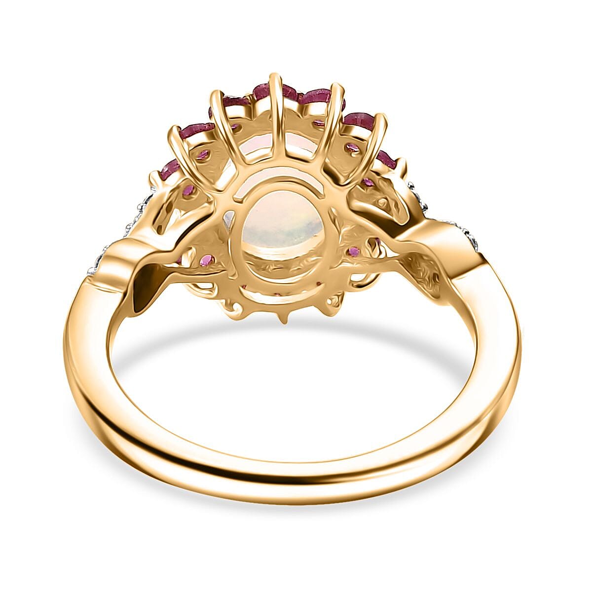 Premium Ethiopian Welo Opal and Multi Gemstone 2.00 ctw Sunburst Ring in 18K Vermeil Yellow Gold Over Sterling Silver (Size 10.0) image number 4