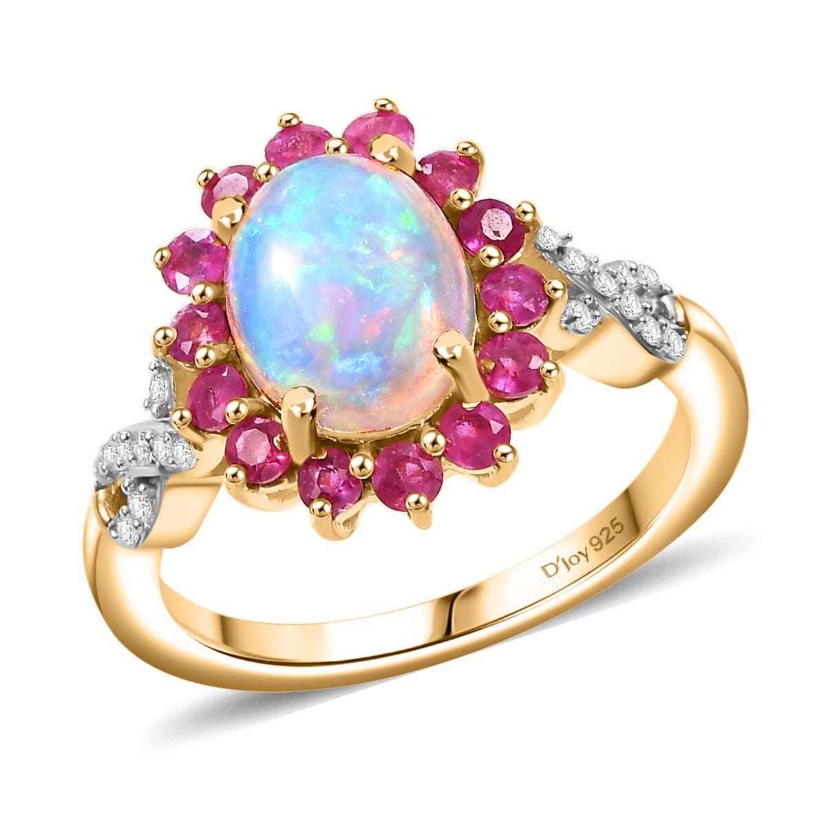 Premium Ethiopian Welo Opal and Multi Gemstone 2.00 ctw Sunburst Ring in 18K Vermeil Yellow Gold Over Sterling Silver (Size 7.0) image number 0