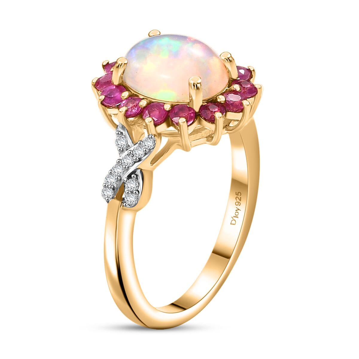 Premium Ethiopian Welo Opal and Multi Gemstone 2.00 ctw Sunburst Ring in 18K Vermeil Yellow Gold Over Sterling Silver (Size 7.0) image number 3