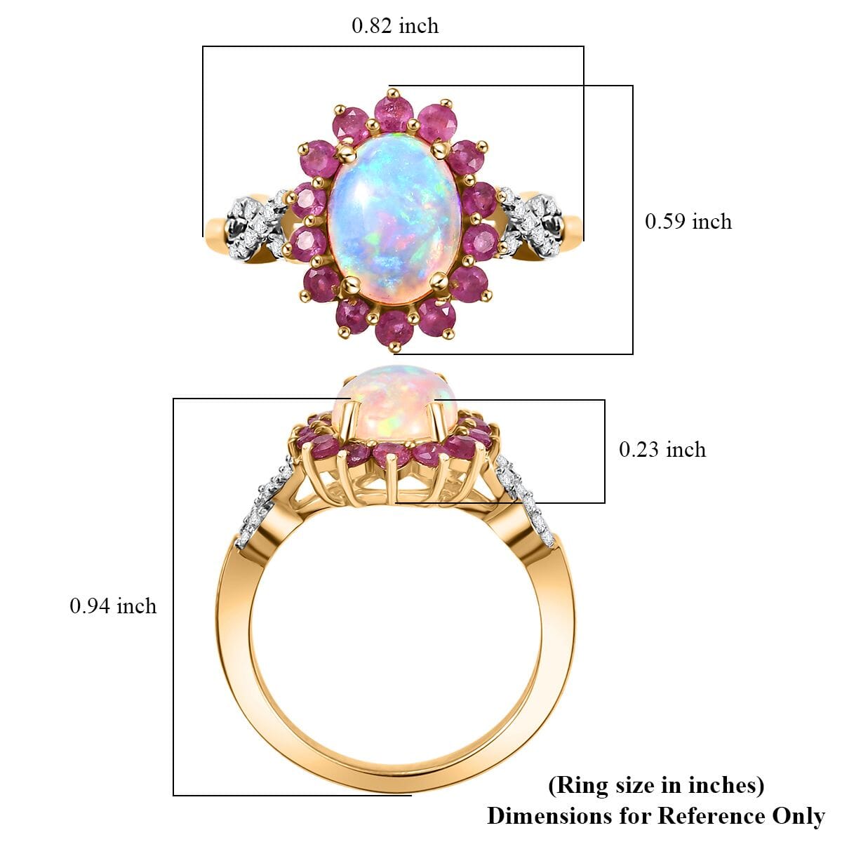 Premium Ethiopian Welo Opal and Multi Gemstone 2.00 ctw Sunburst Ring in 18K Vermeil Yellow Gold Over Sterling Silver (Size 7.0) image number 5