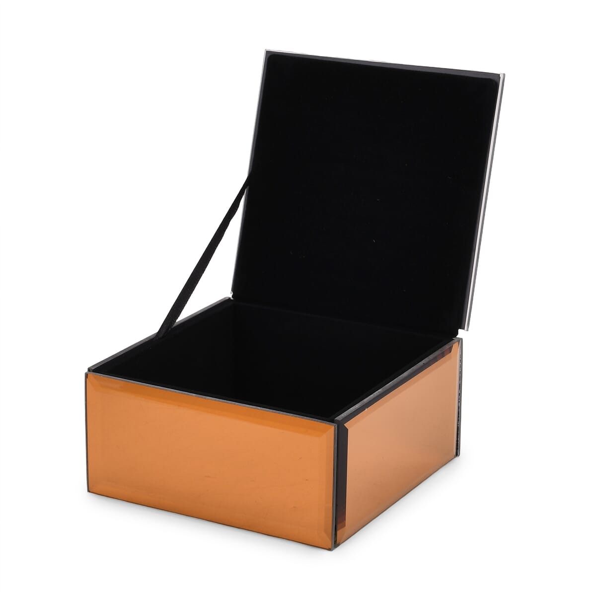 Square Glass Jewelry Box with Gold and Green Crystal Floral on Top image number 3