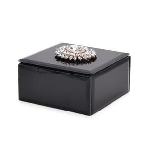 Square Glass Jewelry Box with Black and White Crystal Floral on Top