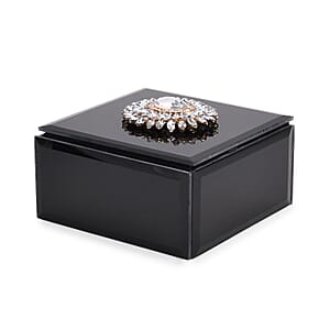  Square Glass Jewelry Box with Black and White Crystal Floral on Top