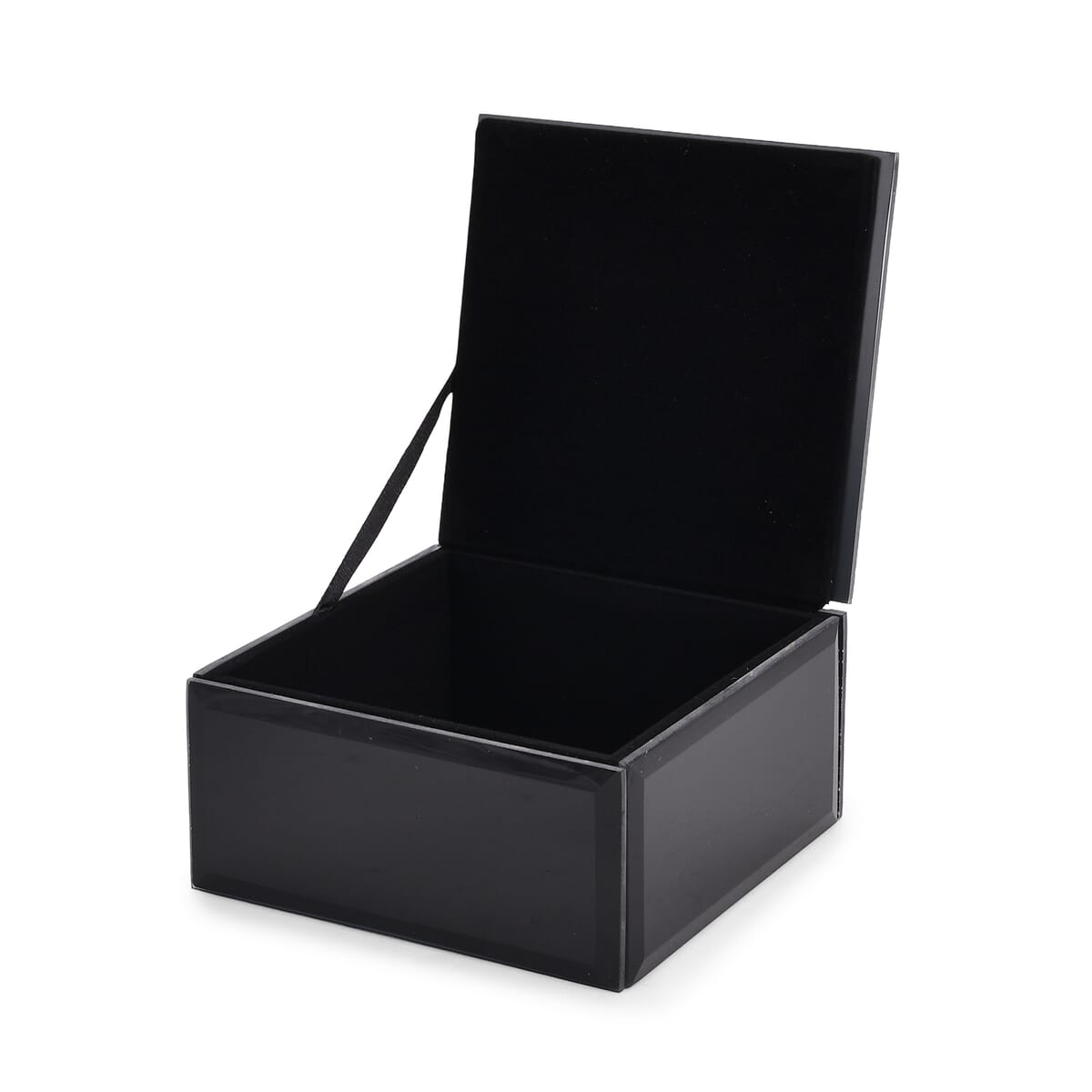 Square Glass Jewelry Box with Black and White Crystal Floral on Top image number 3