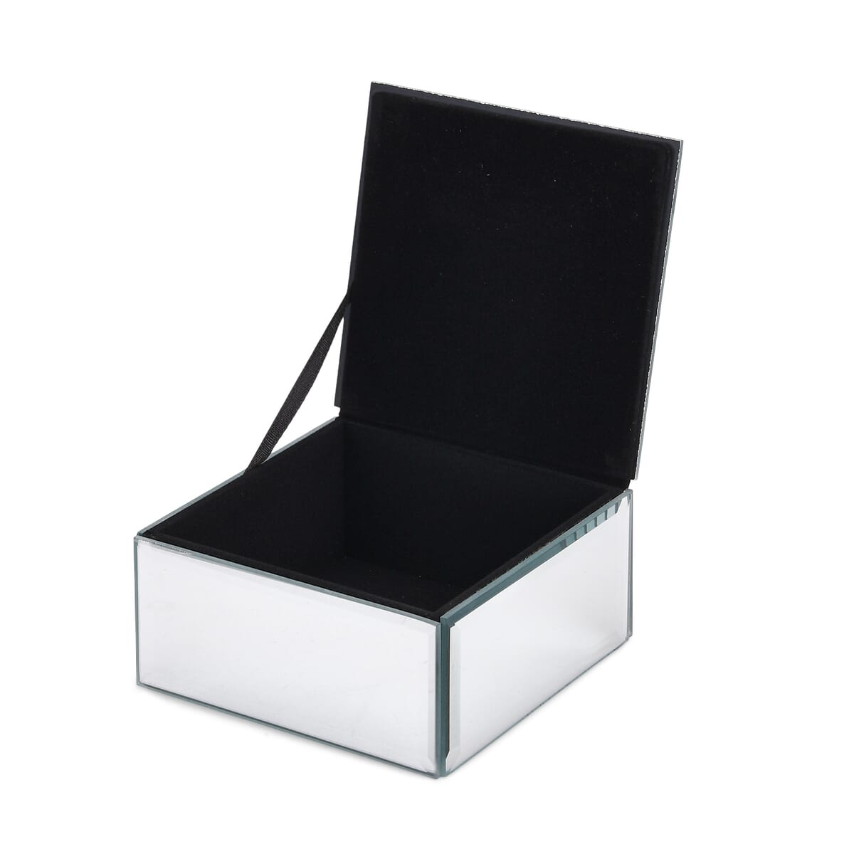 Square Glass Jewelry Box with Silver and White Crystal Floral on Top image number 3