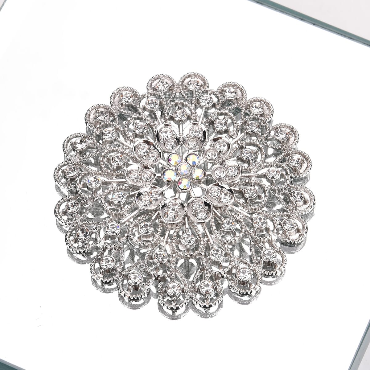Square Glass Jewelry Box with Silver and White Crystal Floral on Top image number 4