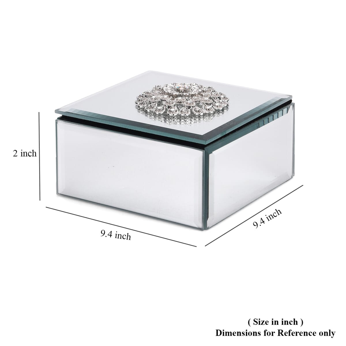 Square Glass Jewelry Box with Silver and White Crystal Floral on Top image number 5