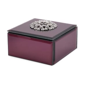 Square Glass Jewelry Box with Wine Red and White Crystal Floral on Top