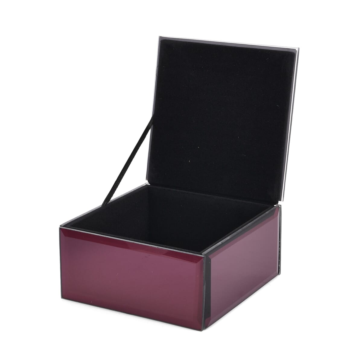 Square Glass Jewelry Box with Wine Red and White Crystal Floral on Top image number 3