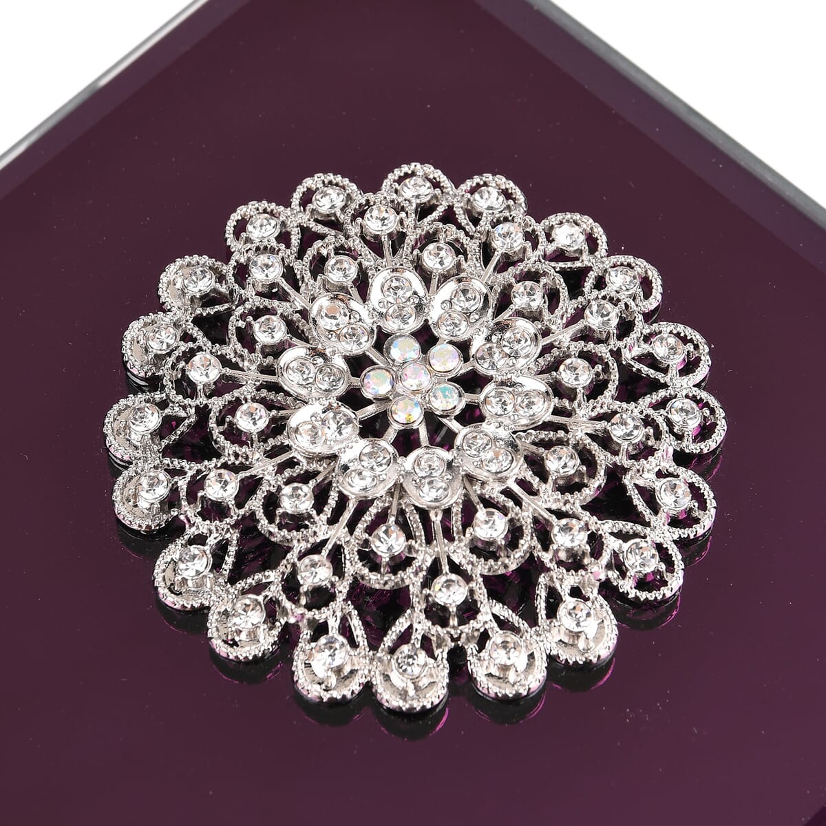 Square Glass Jewelry Box with Wine Red and White Crystal Floral on Top image number 4
