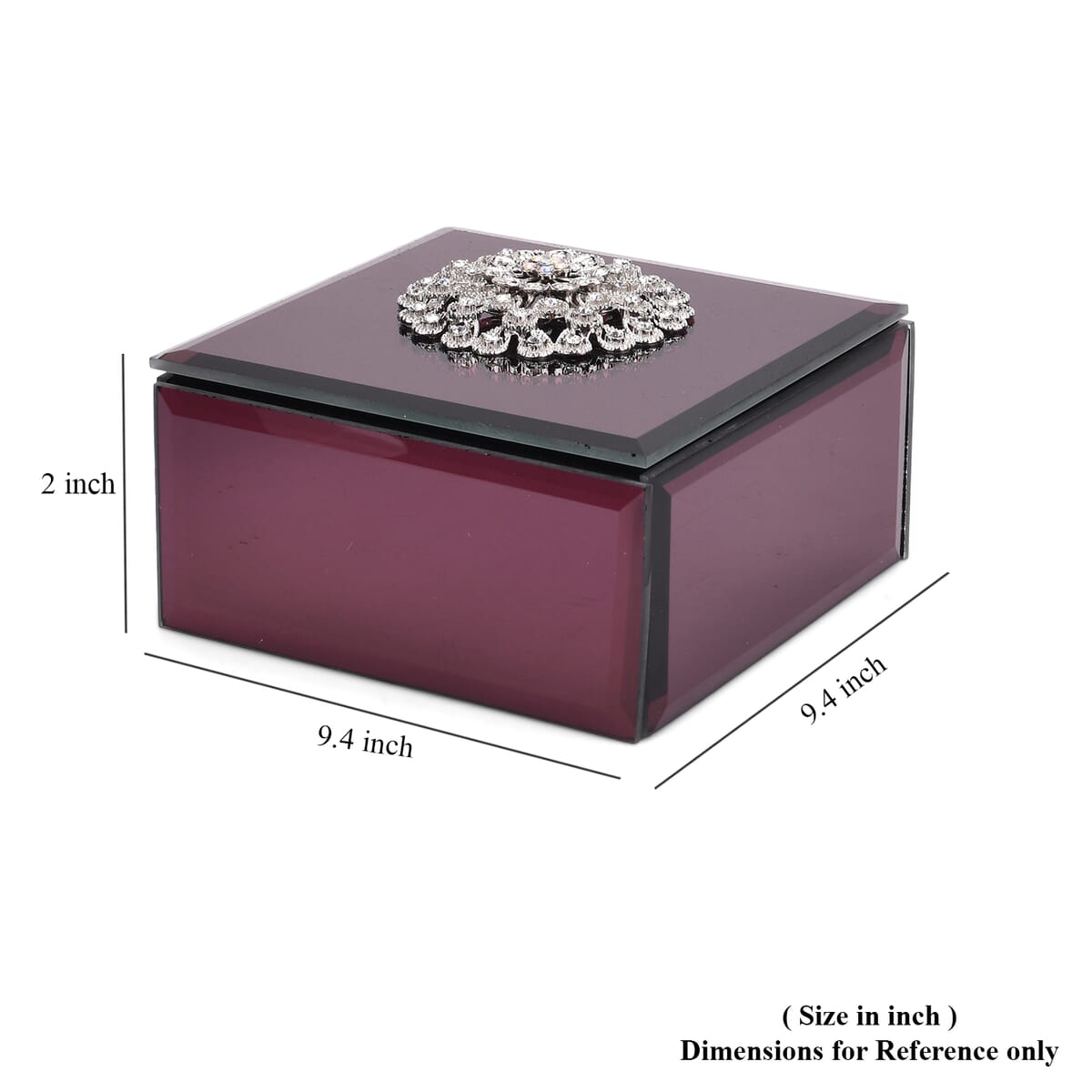 Square Glass Jewelry Box with Wine Red and White Crystal Floral on Top image number 5