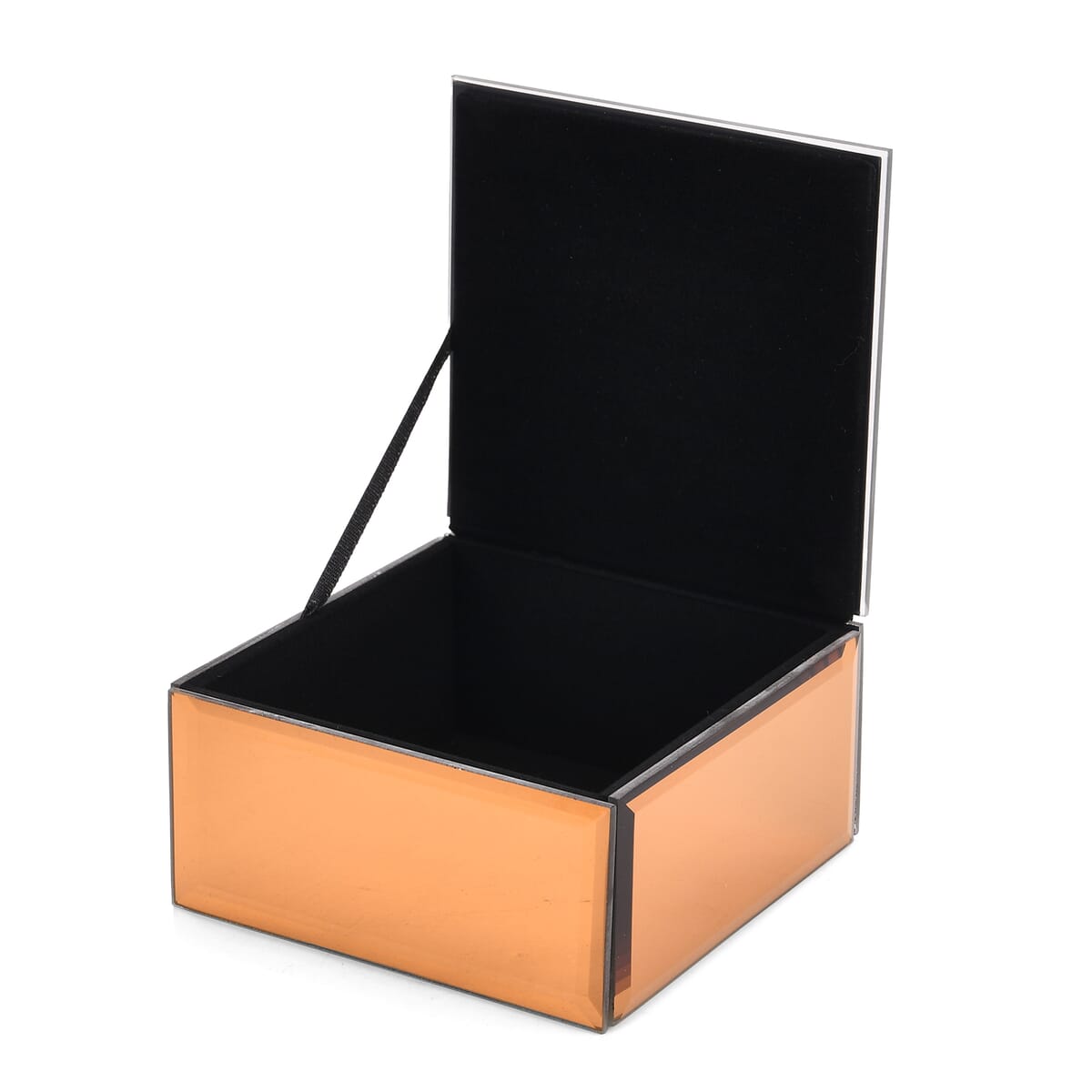 Square Glass Jewelry Box with Gold and White Crystal Floral on Top image number 3