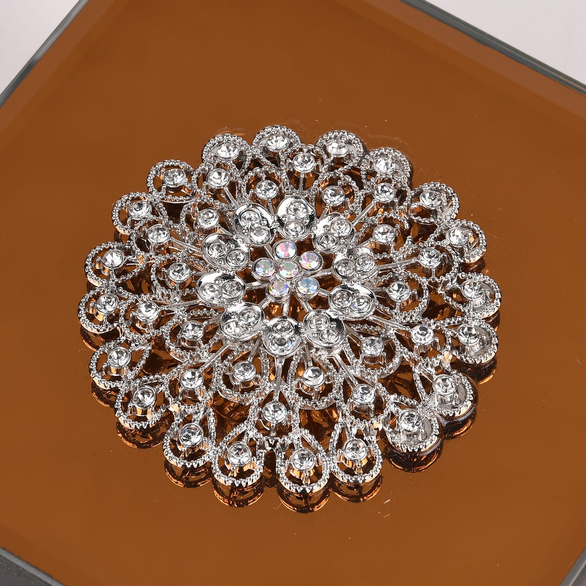 Square Glass Jewelry Box with Gold and White Crystal Floral on Top image number 4