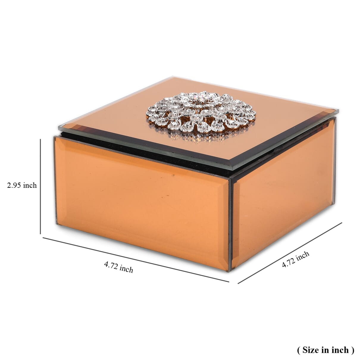 Square Glass Jewelry Box with Gold and White Crystal Floral on Top image number 5