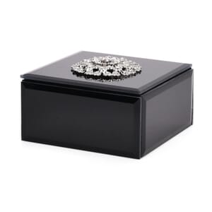 Square Glass Jewelry Box with Black and White Crystal Floral on Top