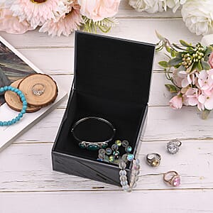  Square Glass Jewelry Box with Black and White Crystal Floral on Top