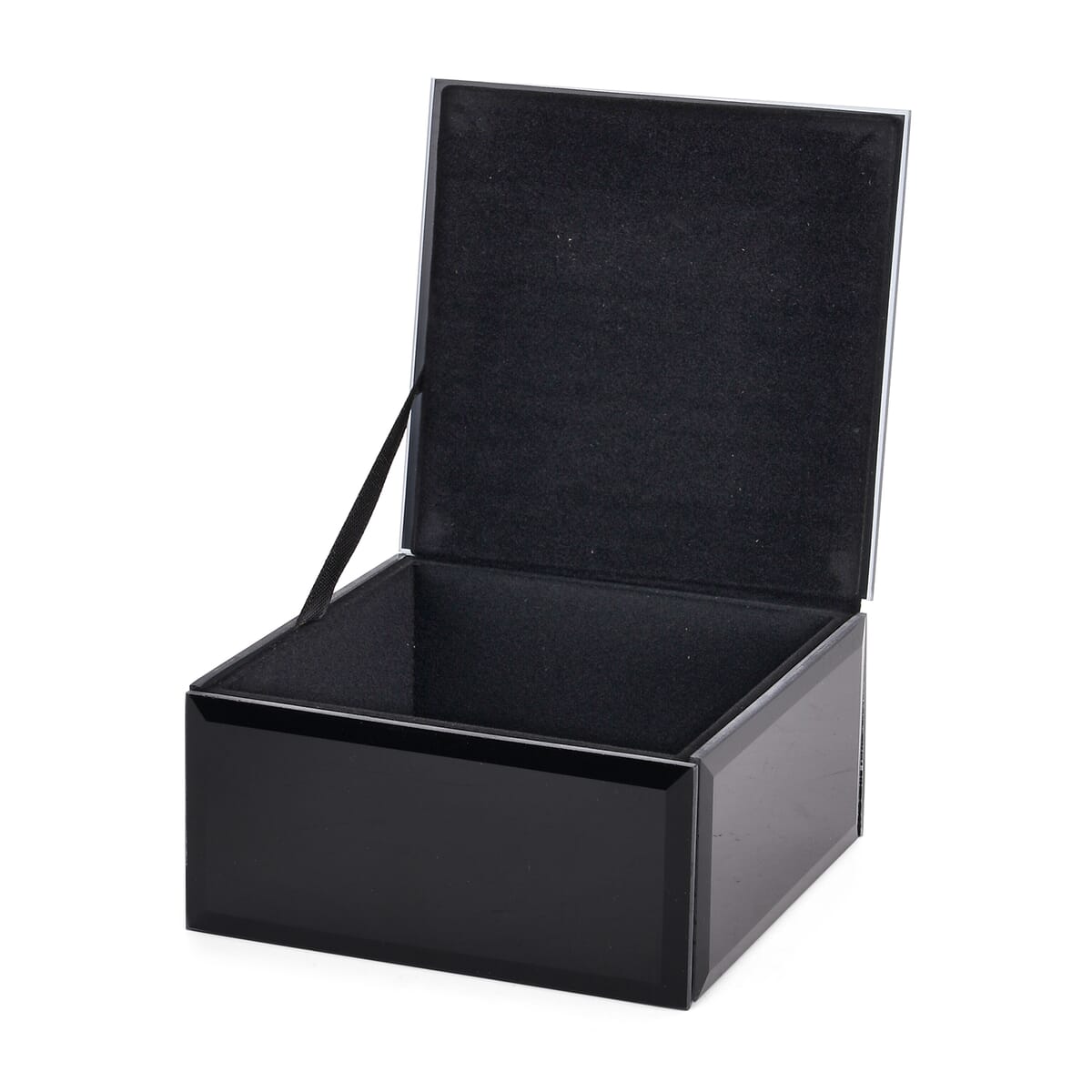 Square Glass Jewelry Box with Black and White Crystal Floral on Top image number 3