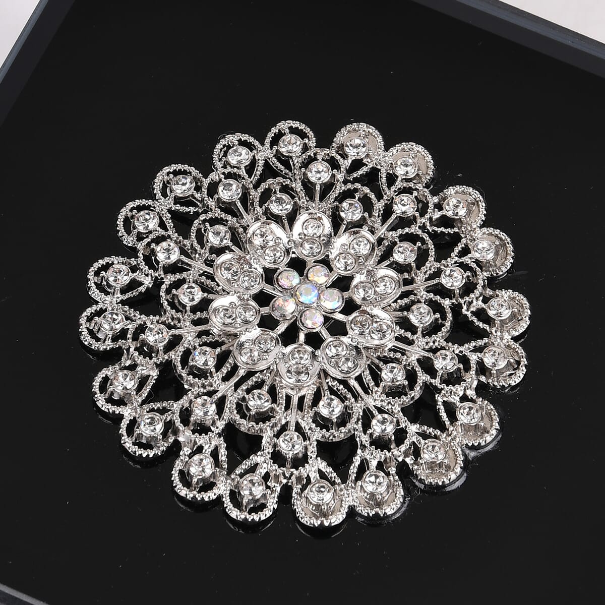 Square Glass Jewelry Box with Black and White Crystal Floral on Top image number 4