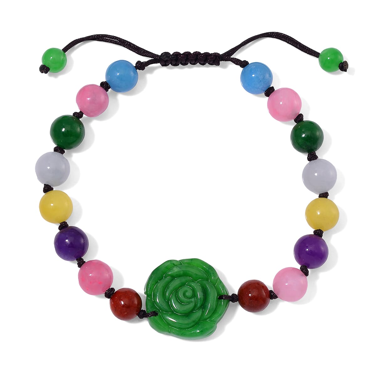 Multi Burmese Jade Beaded Bracelet with Flower (6-9In) 105.00 ctw image number 0