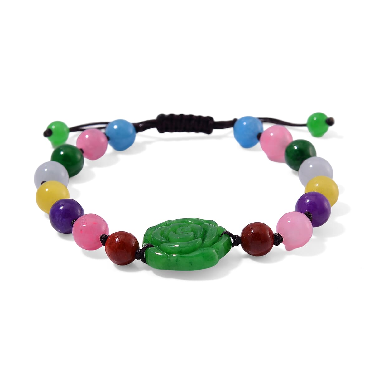 Multi Burmese Jade Beaded Bracelet with Flower (6-9In) 105.00 ctw image number 2