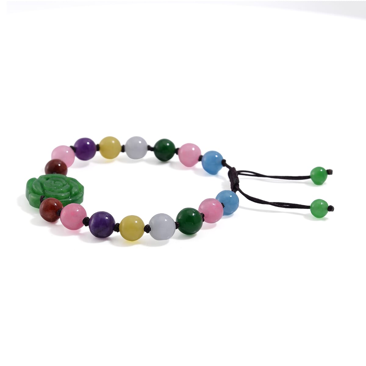 Multi Burmese Jade Beaded Bracelet with Flower (6-9In) 105.00 ctw image number 3