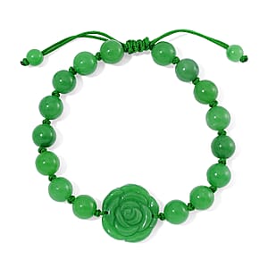 Green Jade (D) 105.00 ctw Beaded with Carved Flower Bracelet (6-9In)