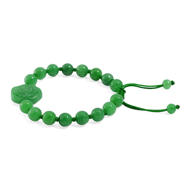 Green Jade (D) 105.00 ctw Beaded with Carved Flower Bracelet (6-9In)