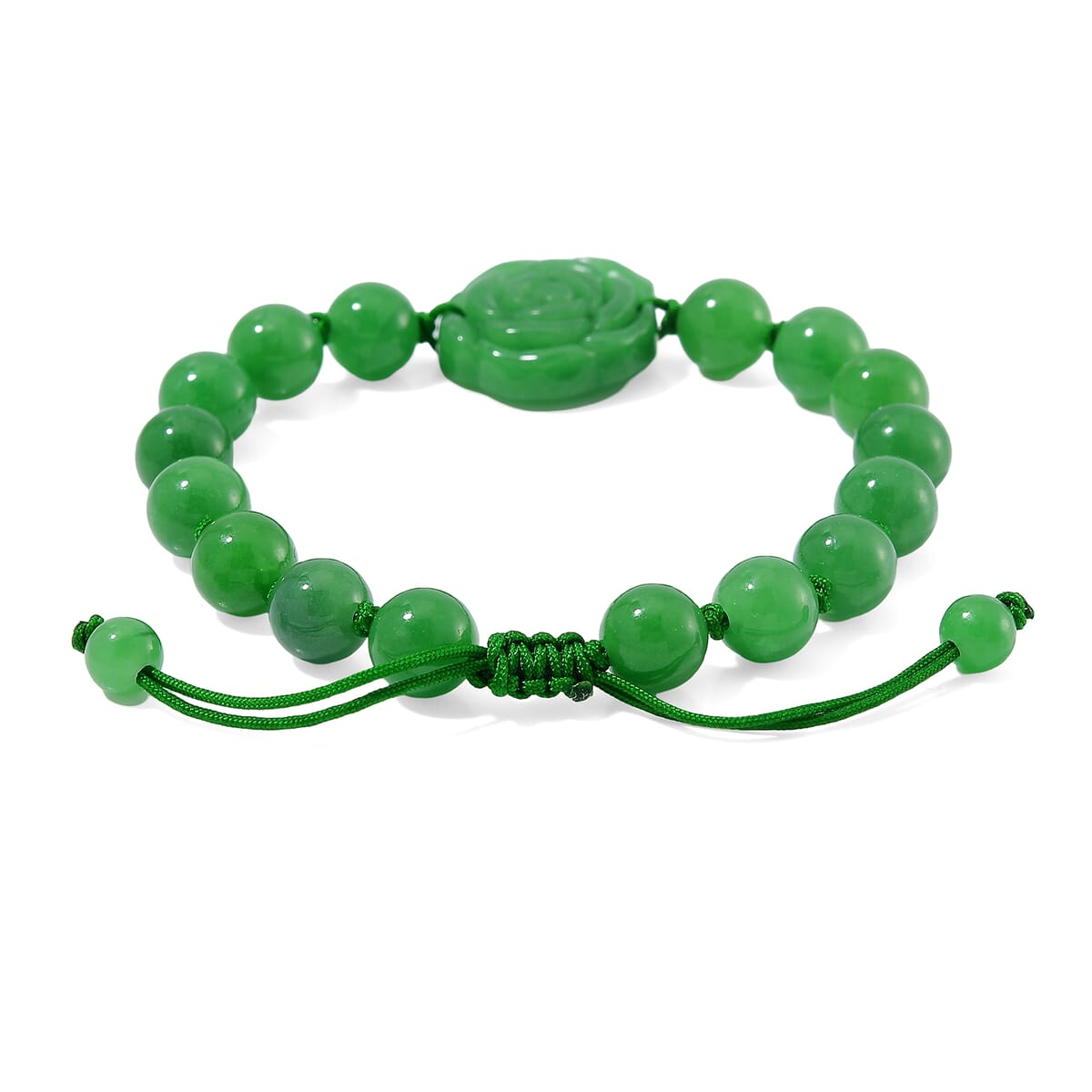 Green Burmese Jade Beaded Bracelet with Flower (6-9In) 105.00 ctw image number 4