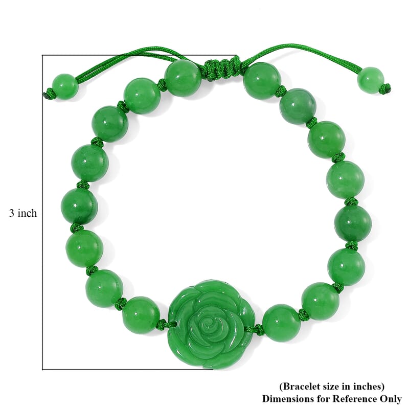 Green Jade (D) 105.00 ctw Beaded with Carved Flower Bracelet (6-9In)