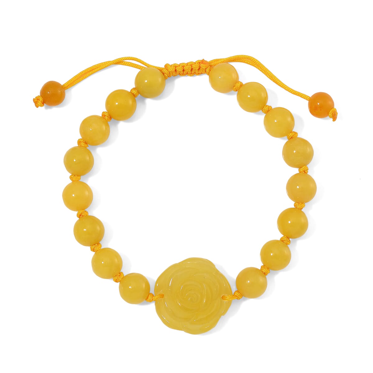 Honey Burmese Jade Beaded Bracelet with Flower (6-9In) 105.00 ctw image number 0