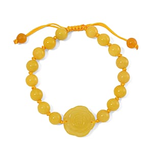 Honey Jade (D) 105.00 ctw Beaded with Carved Flower Bracelet (6-9In)