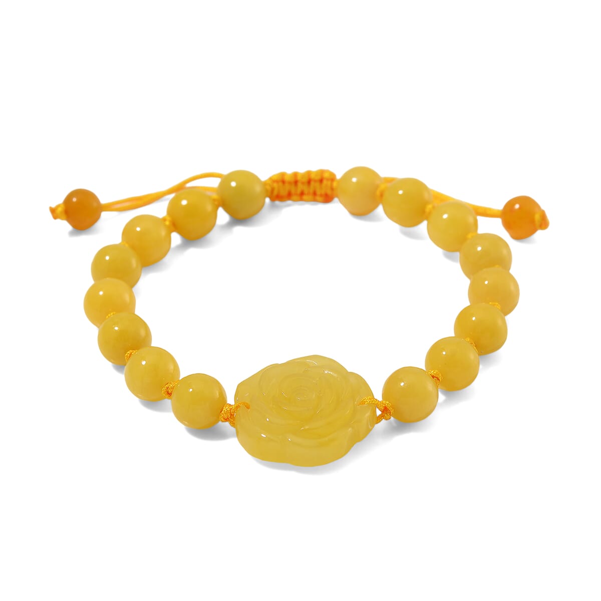 Honey Burmese Jade Beaded Bracelet with Flower (6-9In) 105.00 ctw image number 2