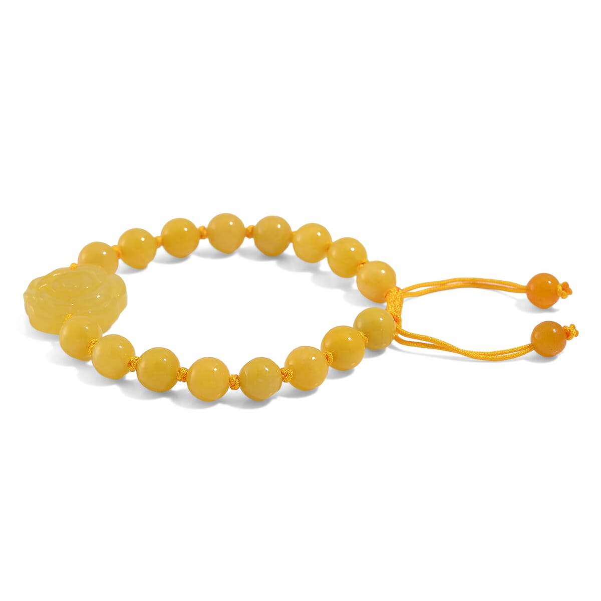 Honey Burmese Jade Beaded Bracelet with Flower (6-9In) 105.00 ctw image number 3