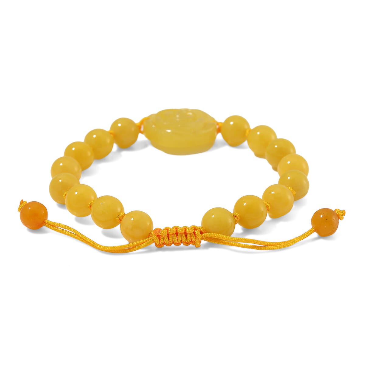 Honey Burmese Jade Beaded Bracelet with Flower (6-9In) 105.00 ctw image number 4