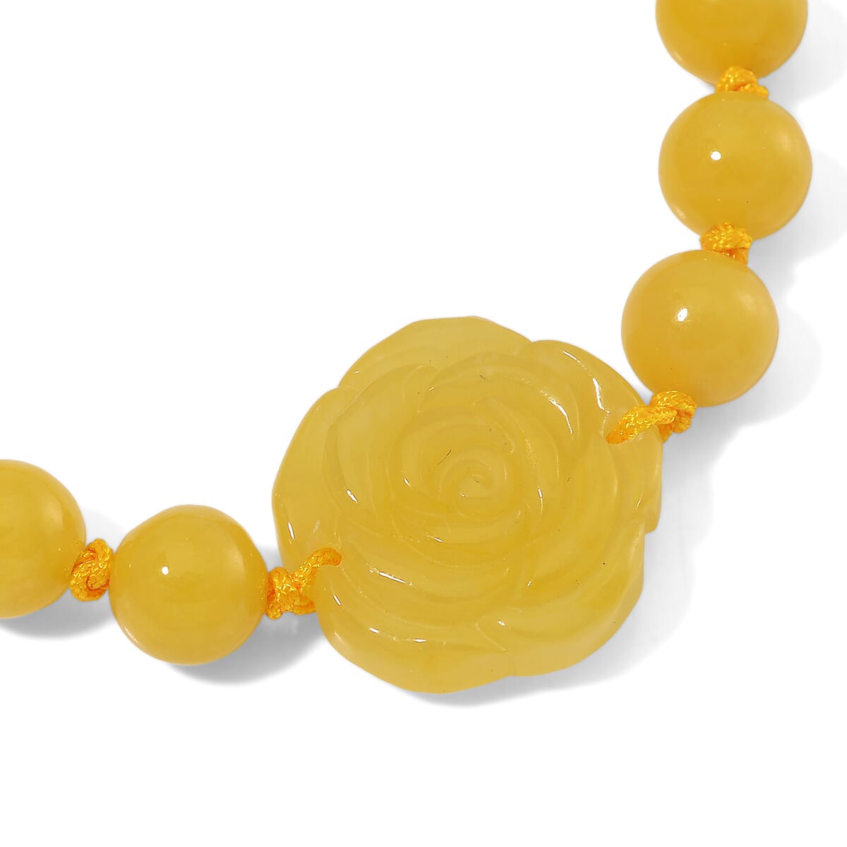 Honey Burmese Jade Beaded Bracelet with Flower (6-9In) 105.00 ctw image number 5