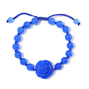 Blue Jade (D) 105.00 ctw Beaded with Carved Flower Bracelet (6-9In)