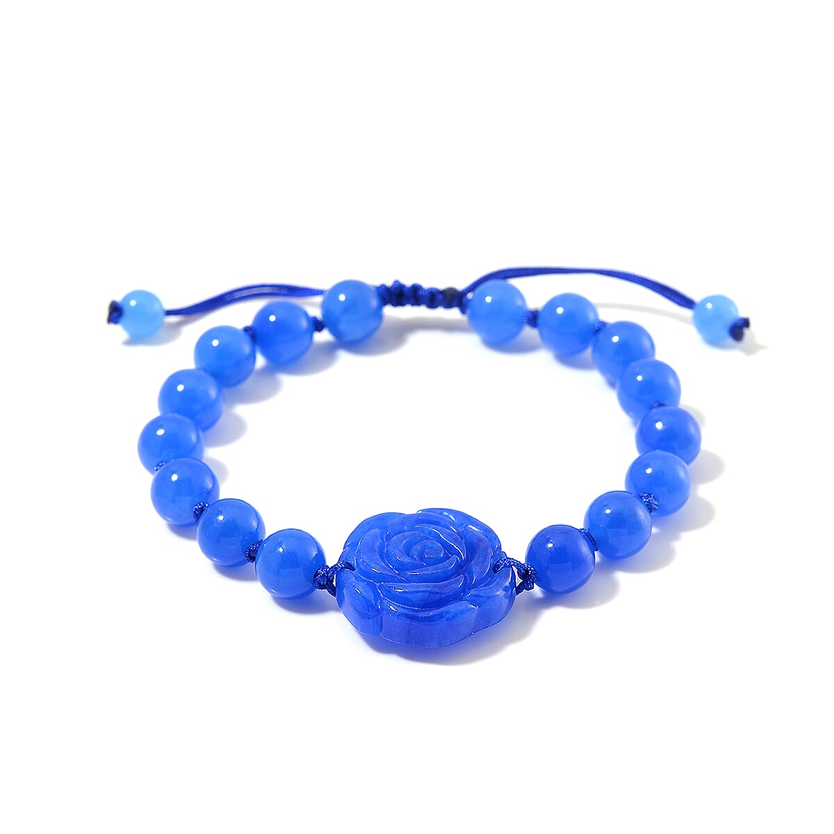 Blue Jade (D) 105.00 ctw Beaded with Carved Flower Bracelet (6-9In) image number 2