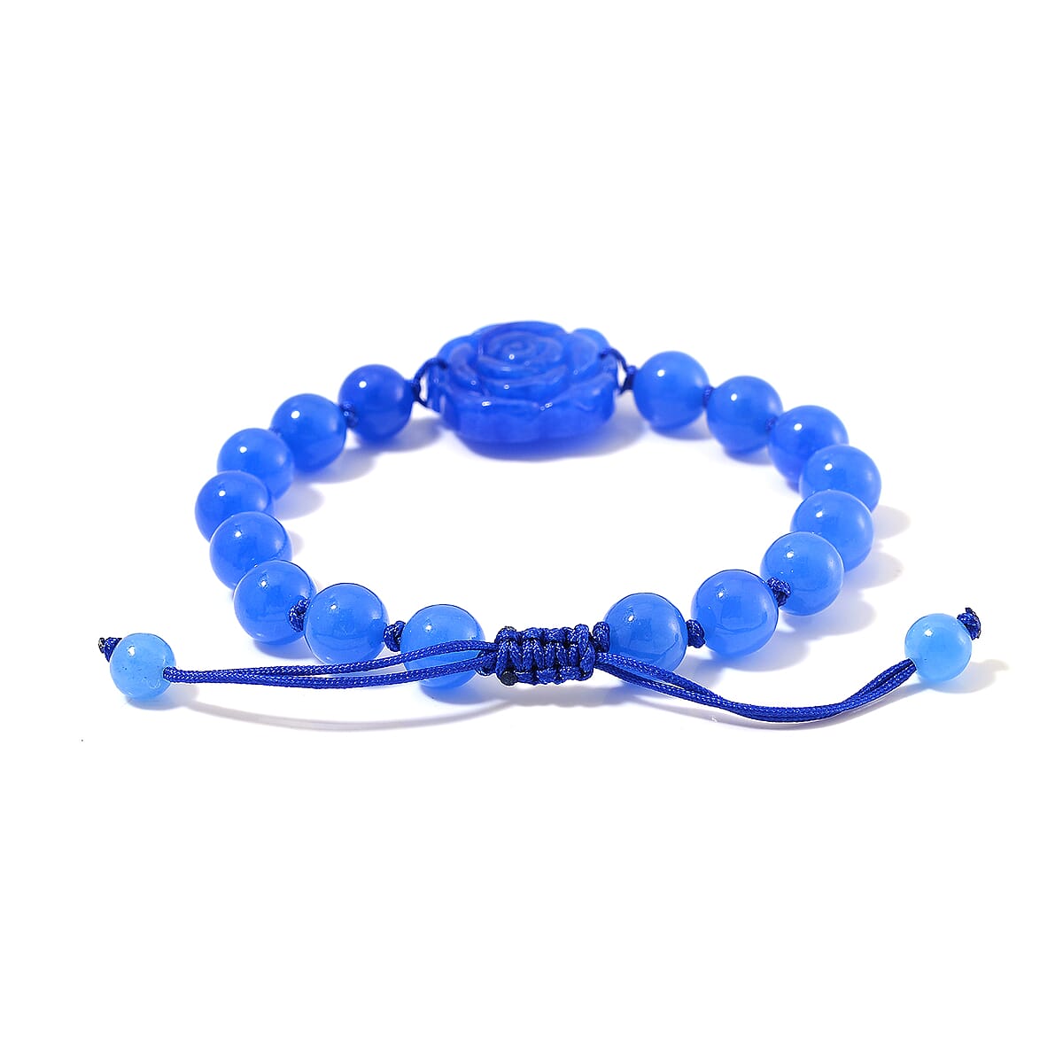 Blue Jade (D) 105.00 ctw Beaded with Carved Flower Bracelet (6-9In) image number 4