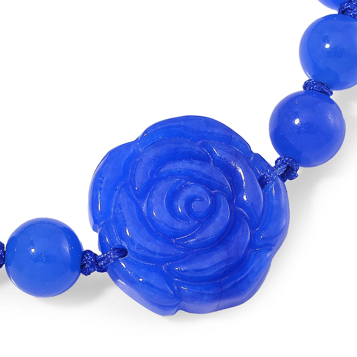 Blue Jade (D) 105.00 ctw Beaded with Carved Flower Bracelet (6-9In) image number 5