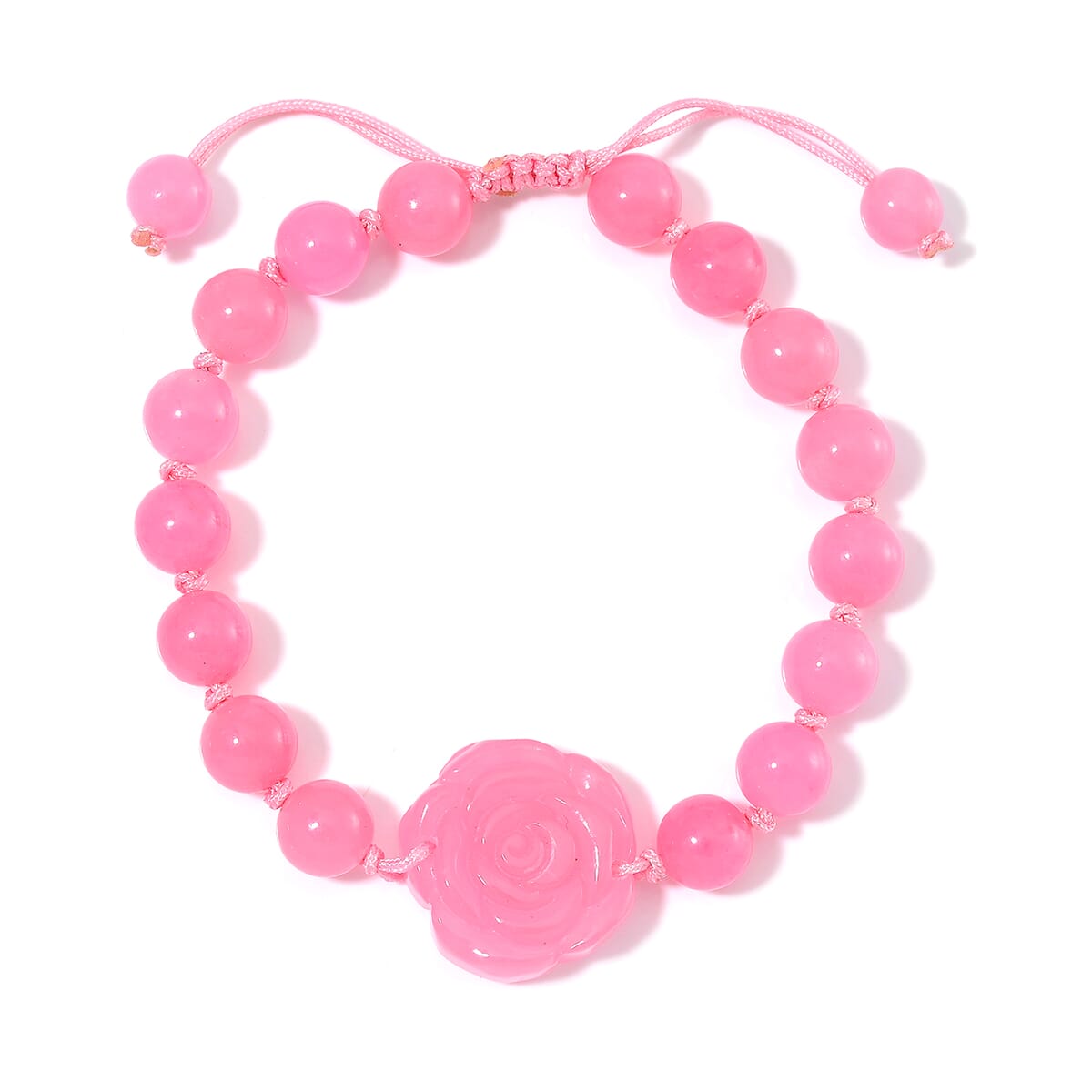 Pink Burmese Jade Beaded Bracelet with Flower (6-9In) 105.00 ctw image number 0