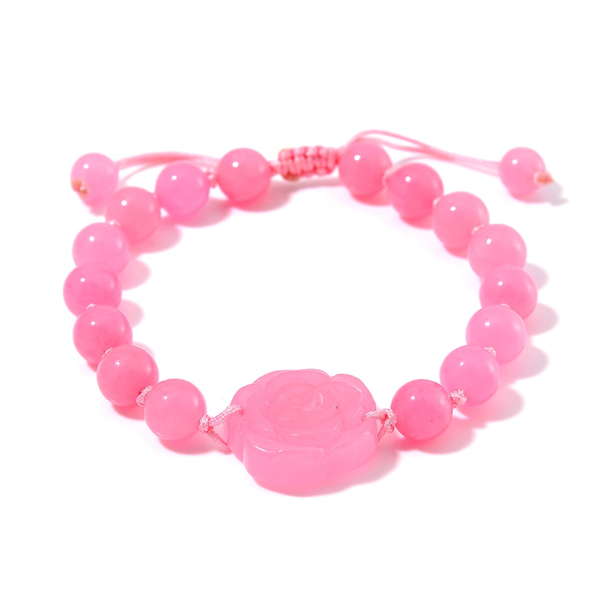 Pink Burmese Jade Beaded Bracelet with Flower (6-9In) 105.00 ctw image number 2