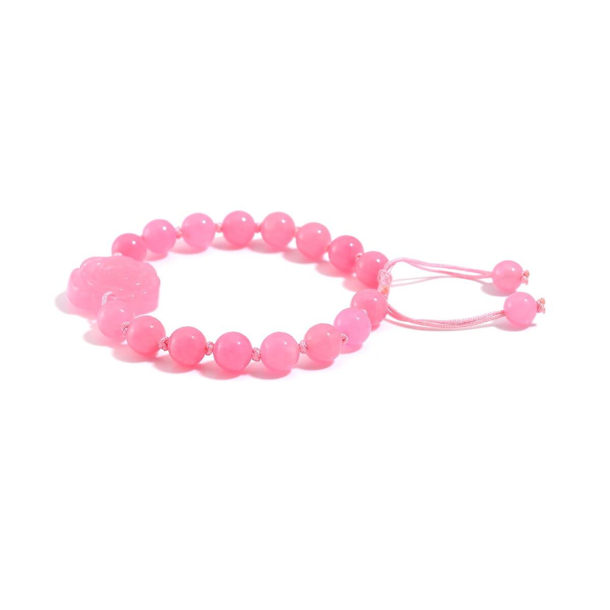 Pink Burmese Jade Beaded Bracelet with Flower (6-9In) 105.00 ctw image number 3